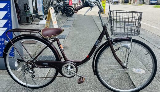 中古ママチャリ整備しました。ブラウンの婦人車 12,800円　キャリア、カゴ、オートライト付き