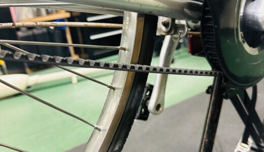 作業日誌：ベルトドライブ自転車のパンク修理。