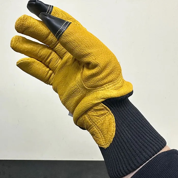 Long ribbed cuff fitting around the wrist
